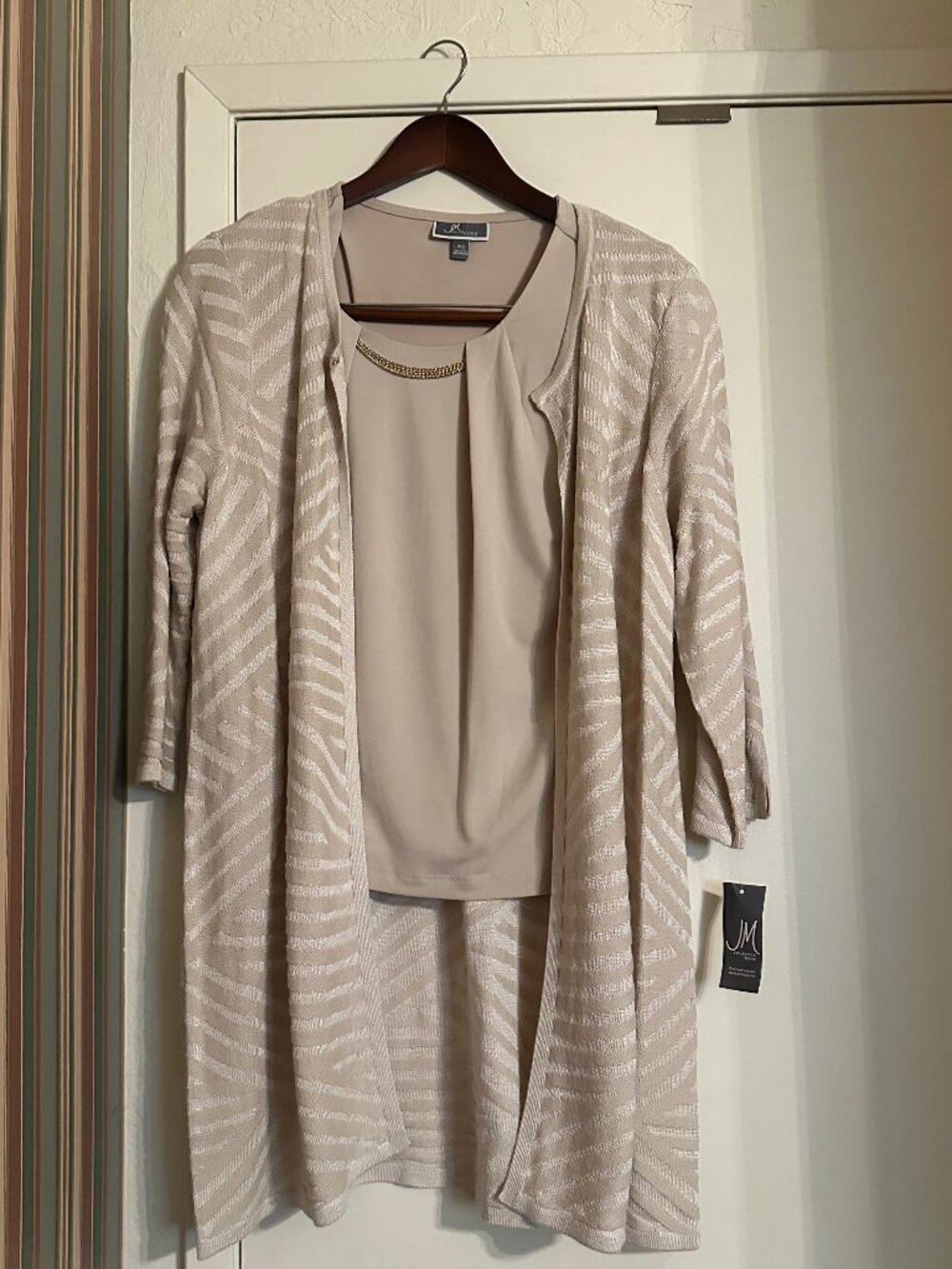 M Collection Petite sweater and top set, beige